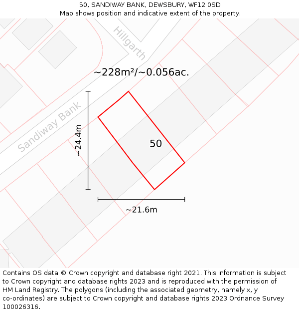 50, SANDIWAY BANK, DEWSBURY, WF12 0SD: Plot and title map
