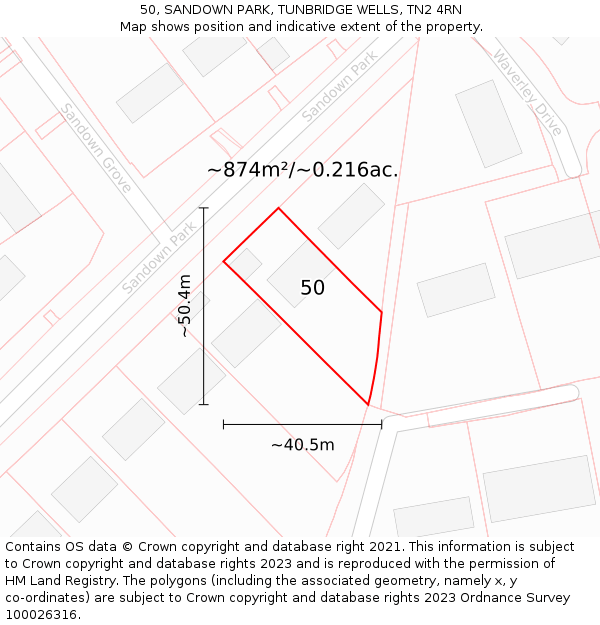 50, SANDOWN PARK, TUNBRIDGE WELLS, TN2 4RN: Plot and title map