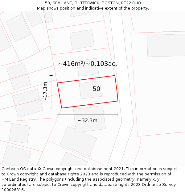 50, SEA LANE, BUTTERWICK, BOSTON, PE22 0HQ: Plot and title map
