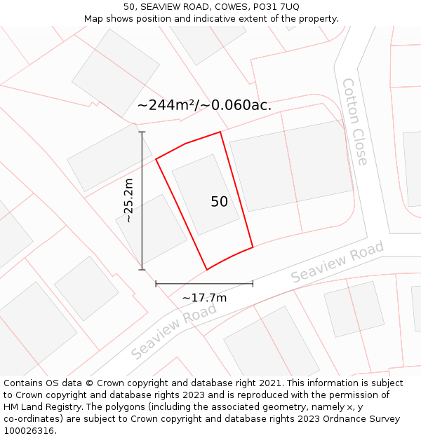 50, SEAVIEW ROAD, COWES, PO31 7UQ: Plot and title map