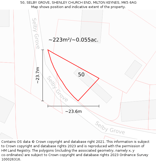 50, SELBY GROVE, SHENLEY CHURCH END, MILTON KEYNES, MK5 6AG: Plot and title map