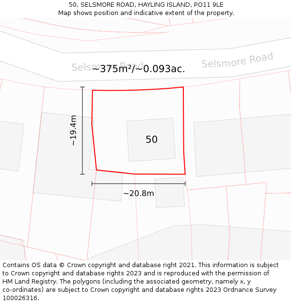 50, SELSMORE ROAD, HAYLING ISLAND, PO11 9LE: Plot and title map