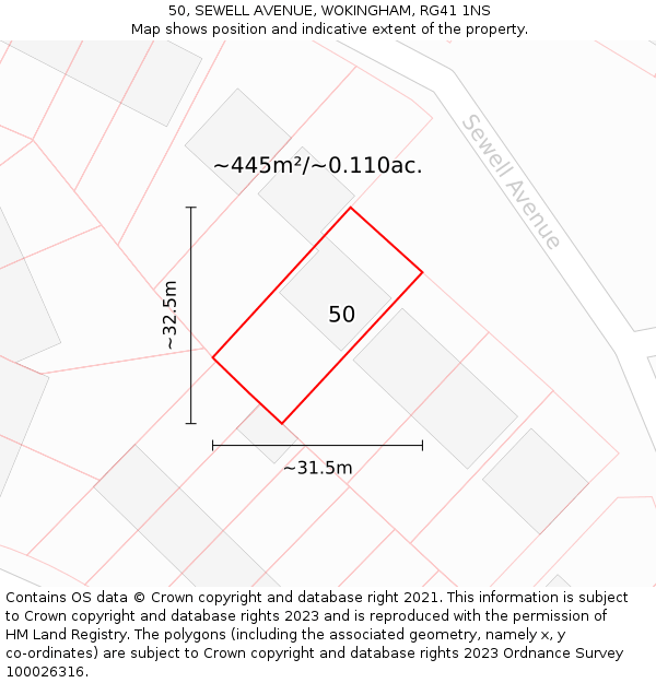 50, SEWELL AVENUE, WOKINGHAM, RG41 1NS: Plot and title map