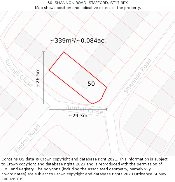 50, SHANNON ROAD, STAFFORD, ST17 9PX: Plot and title map