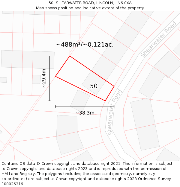 50, SHEARWATER ROAD, LINCOLN, LN6 0XA: Plot and title map