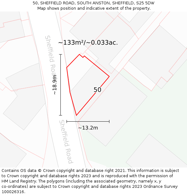 50, SHEFFIELD ROAD, SOUTH ANSTON, SHEFFIELD, S25 5DW: Plot and title map