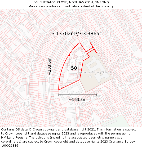 50, SHERATON CLOSE, NORTHAMPTON, NN3 2NQ: Plot and title map