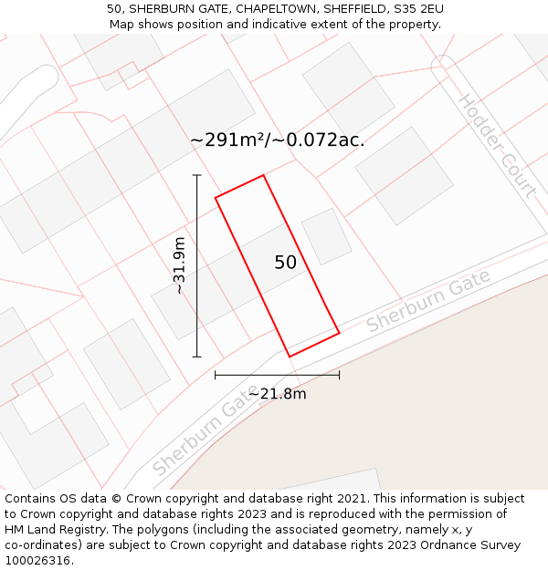 50, SHERBURN GATE, CHAPELTOWN, SHEFFIELD, S35 2EU: Plot and title map