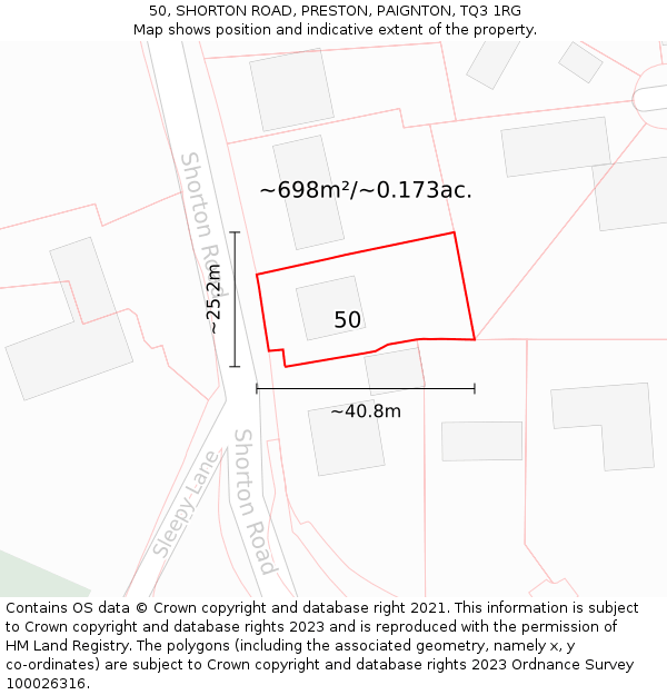 50, SHORTON ROAD, PRESTON, PAIGNTON, TQ3 1RG: Plot and title map