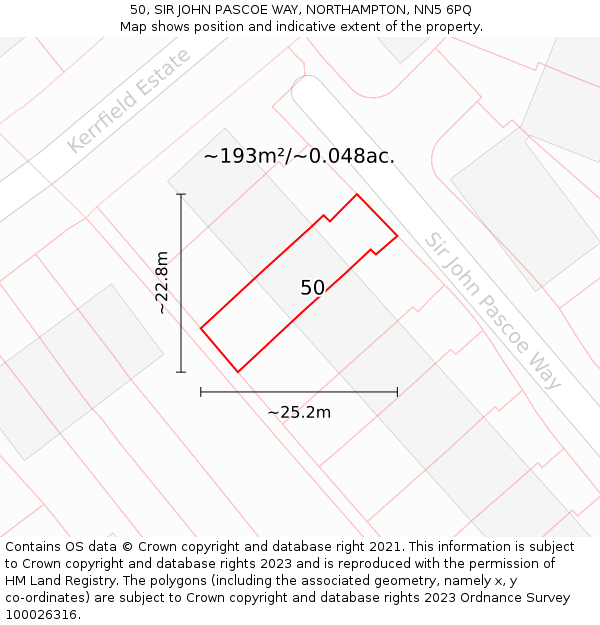 50, SIR JOHN PASCOE WAY, NORTHAMPTON, NN5 6PQ: Plot and title map