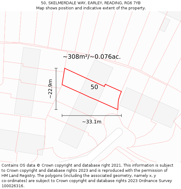 50, SKELMERDALE WAY, EARLEY, READING, RG6 7YB: Plot and title map