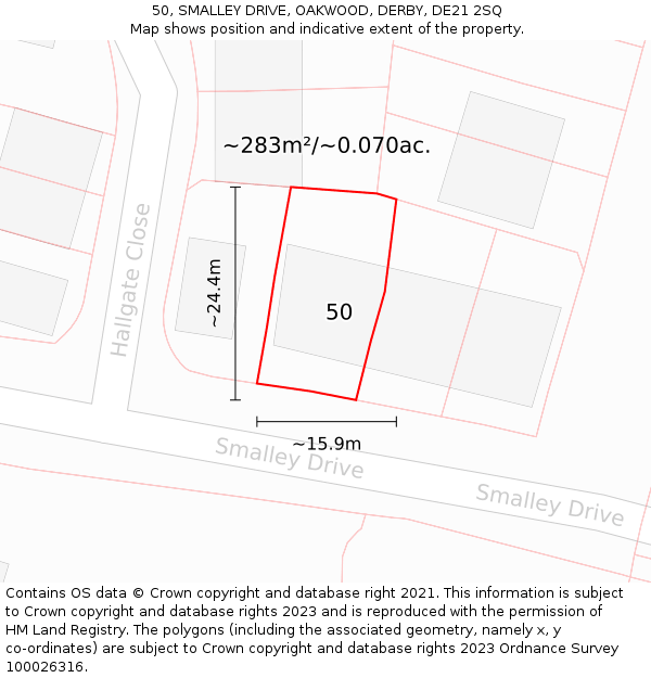 50, SMALLEY DRIVE, OAKWOOD, DERBY, DE21 2SQ: Plot and title map