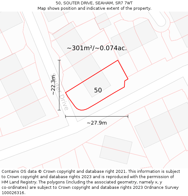 50, SOUTER DRIVE, SEAHAM, SR7 7WT: Plot and title map