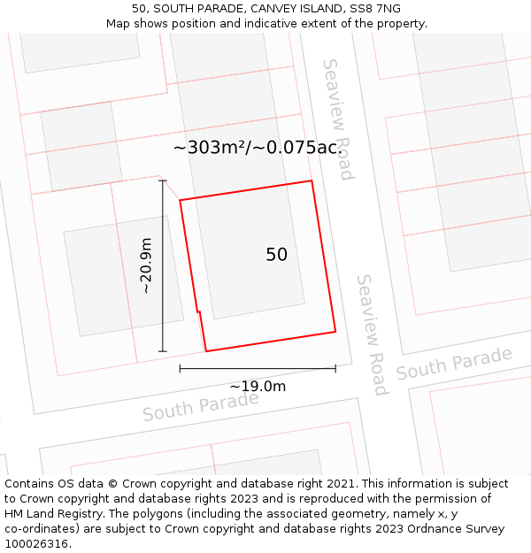 50, SOUTH PARADE, CANVEY ISLAND, SS8 7NG: Plot and title map