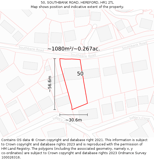 50, SOUTHBANK ROAD, HEREFORD, HR1 2TL: Plot and title map