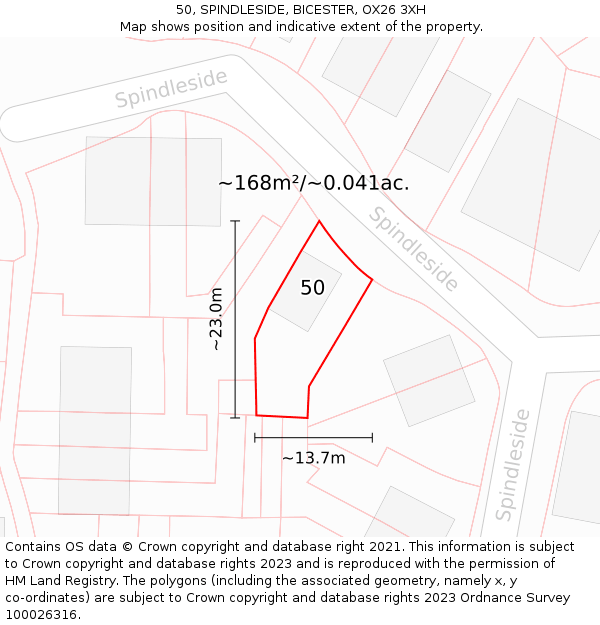 50, SPINDLESIDE, BICESTER, OX26 3XH: Plot and title map