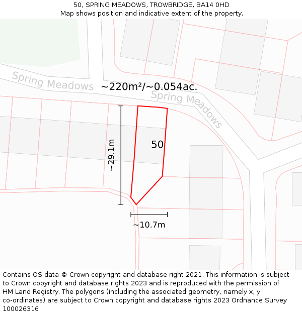 50, SPRING MEADOWS, TROWBRIDGE, BA14 0HD: Plot and title map