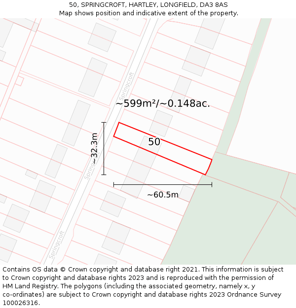 50, SPRINGCROFT, HARTLEY, LONGFIELD, DA3 8AS: Plot and title map
