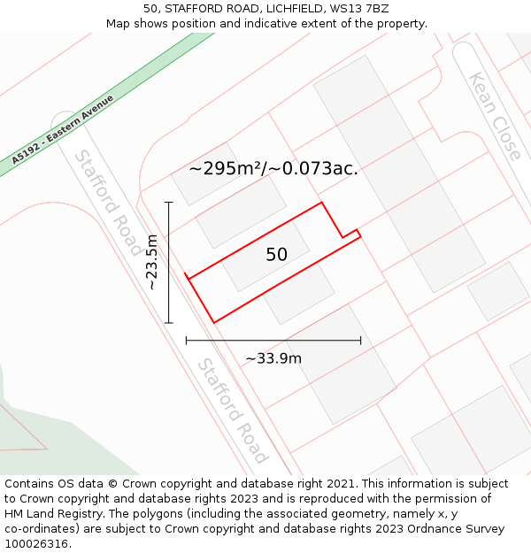 50, STAFFORD ROAD, LICHFIELD, WS13 7BZ: Plot and title map