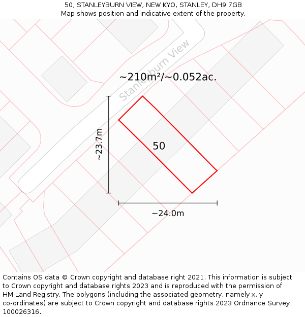 50, STANLEYBURN VIEW, NEW KYO, STANLEY, DH9 7GB: Plot and title map