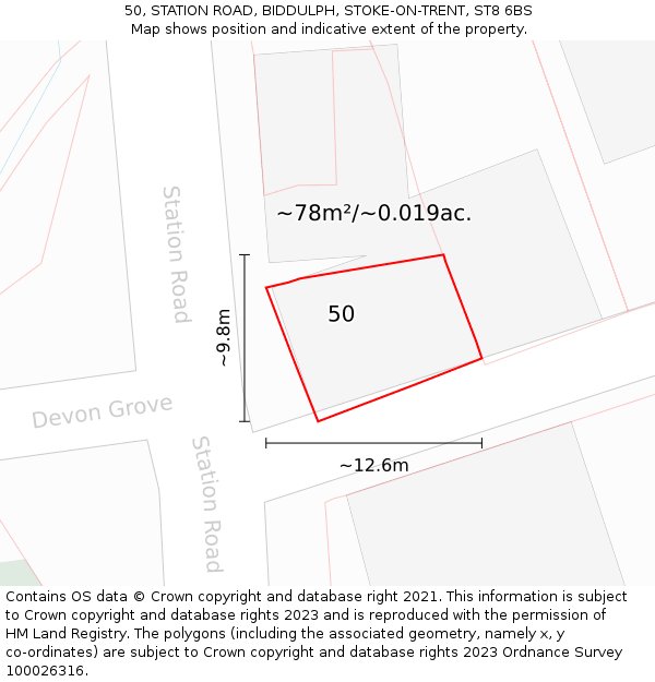 50, STATION ROAD, BIDDULPH, STOKE-ON-TRENT, ST8 6BS: Plot and title map
