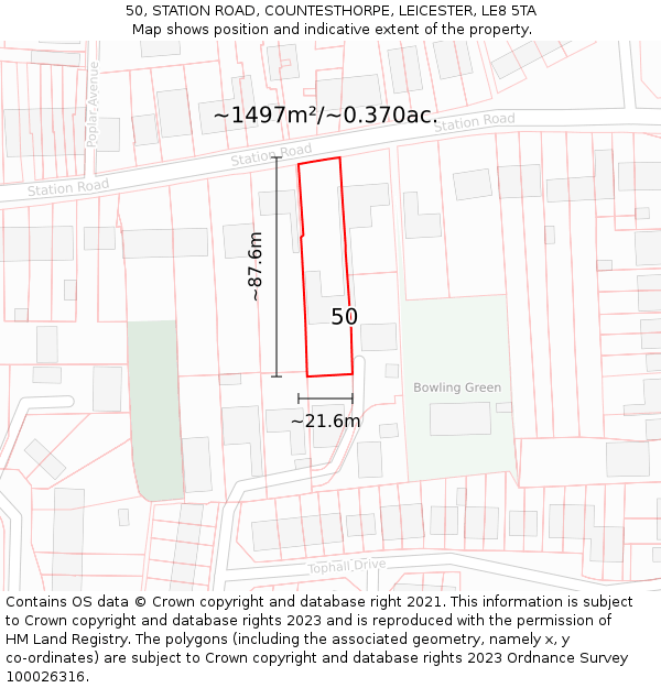 50, STATION ROAD, COUNTESTHORPE, LEICESTER, LE8 5TA: Plot and title map