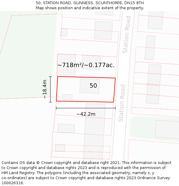 50, STATION ROAD, GUNNESS, SCUNTHORPE, DN15 8TH: Plot and title map