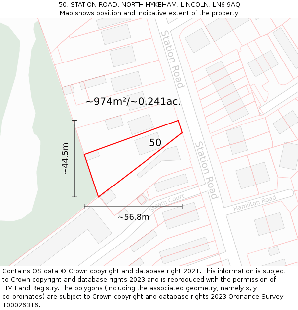 50, STATION ROAD, NORTH HYKEHAM, LINCOLN, LN6 9AQ: Plot and title map