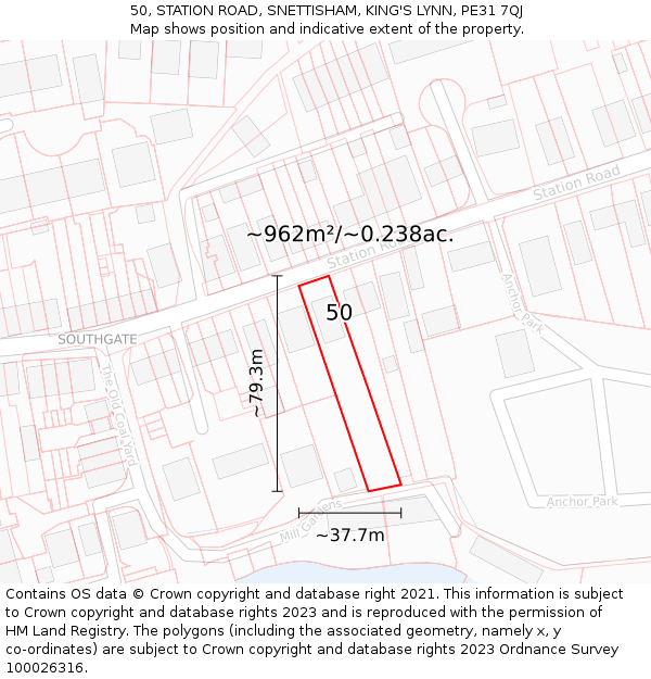 50, STATION ROAD, SNETTISHAM, KING'S LYNN, PE31 7QJ: Plot and title map