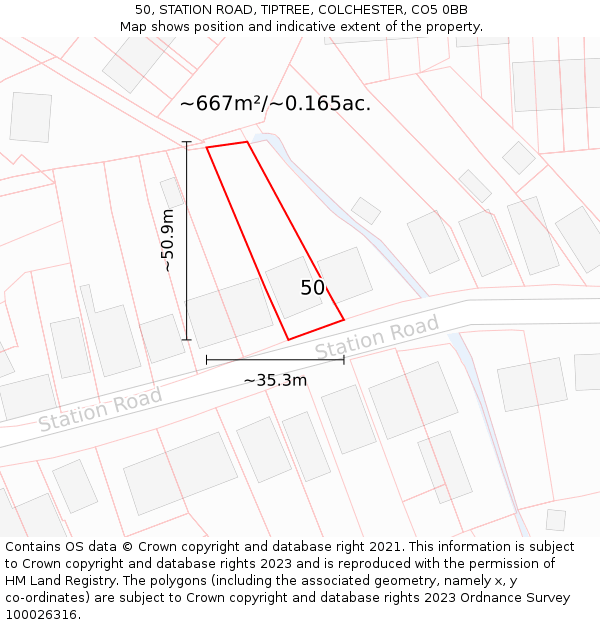 50, STATION ROAD, TIPTREE, COLCHESTER, CO5 0BB: Plot and title map