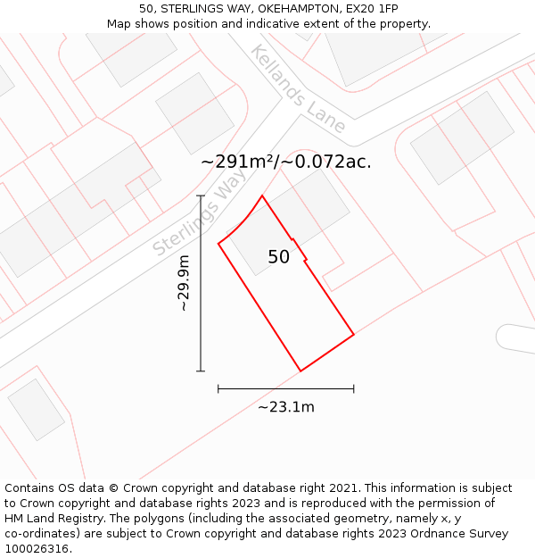 50, STERLINGS WAY, OKEHAMPTON, EX20 1FP: Plot and title map