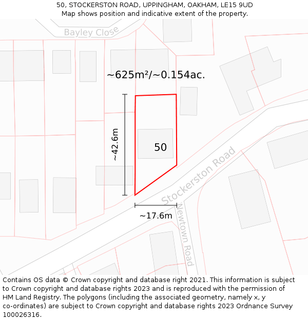 50, STOCKERSTON ROAD, UPPINGHAM, OAKHAM, LE15 9UD: Plot and title map