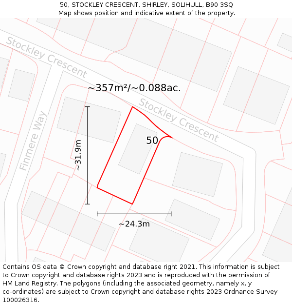 50, STOCKLEY CRESCENT, SHIRLEY, SOLIHULL, B90 3SQ: Plot and title map