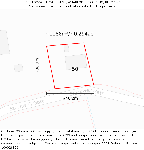 50, STOCKWELL GATE WEST, WHAPLODE, SPALDING, PE12 6WG: Plot and title map