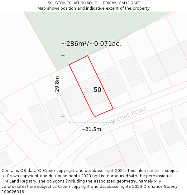 50, STONECHAT ROAD, BILLERICAY, CM11 2NZ: Plot and title map
