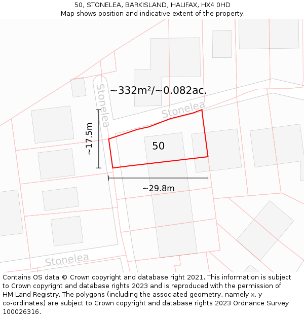 50, STONELEA, BARKISLAND, HALIFAX, HX4 0HD: Plot and title map