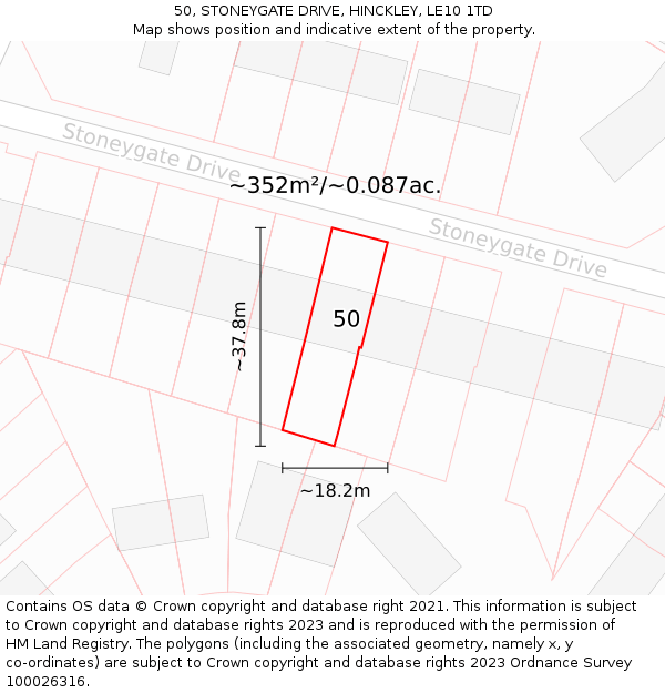 50, STONEYGATE DRIVE, HINCKLEY, LE10 1TD: Plot and title map