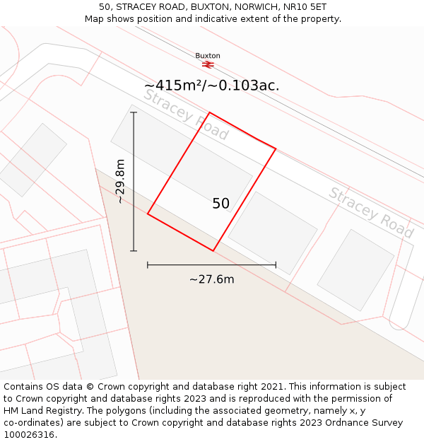 50, STRACEY ROAD, BUXTON, NORWICH, NR10 5ET: Plot and title map