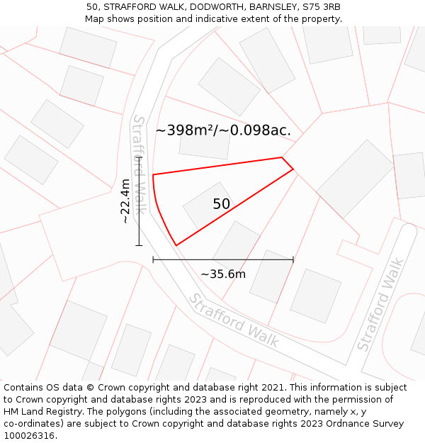 50, STRAFFORD WALK, DODWORTH, BARNSLEY, S75 3RB: Plot and title map