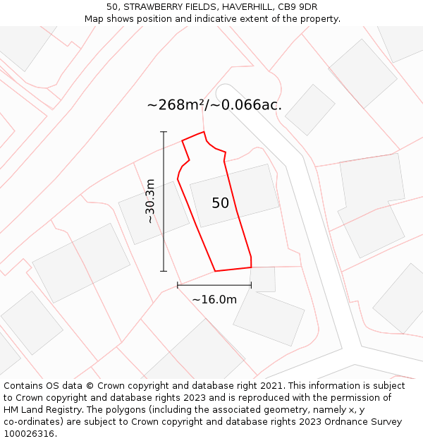 50, STRAWBERRY FIELDS, HAVERHILL, CB9 9DR: Plot and title map