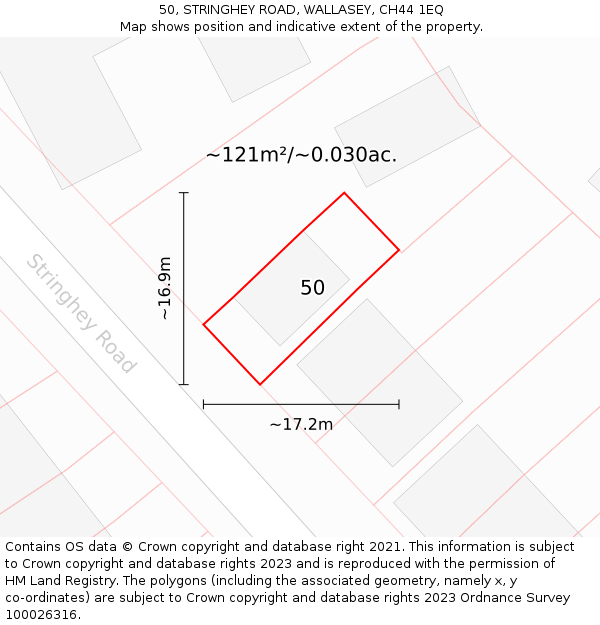 50, STRINGHEY ROAD, WALLASEY, CH44 1EQ: Plot and title map