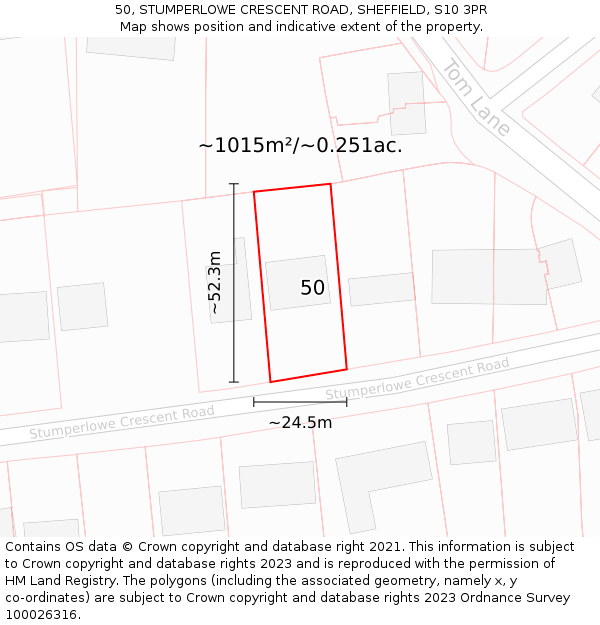 50, STUMPERLOWE CRESCENT ROAD, SHEFFIELD, S10 3PR: Plot and title map