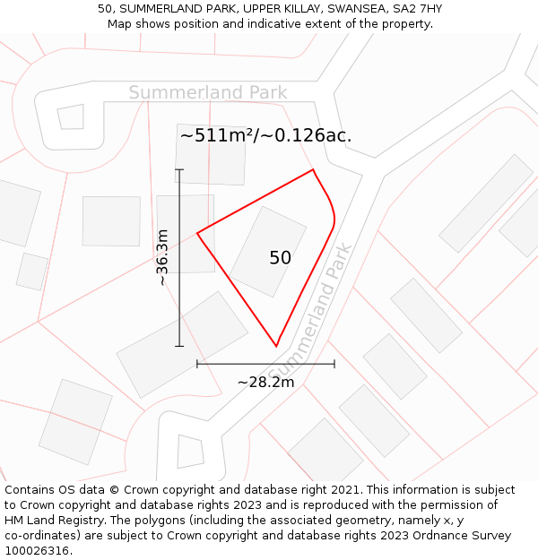 50, SUMMERLAND PARK, UPPER KILLAY, SWANSEA, SA2 7HY: Plot and title map