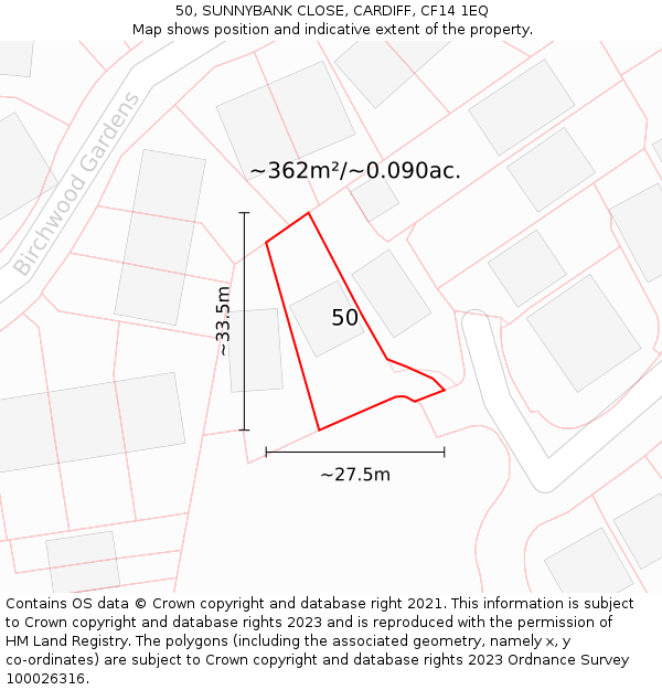 50, SUNNYBANK CLOSE, CARDIFF, CF14 1EQ: Plot and title map