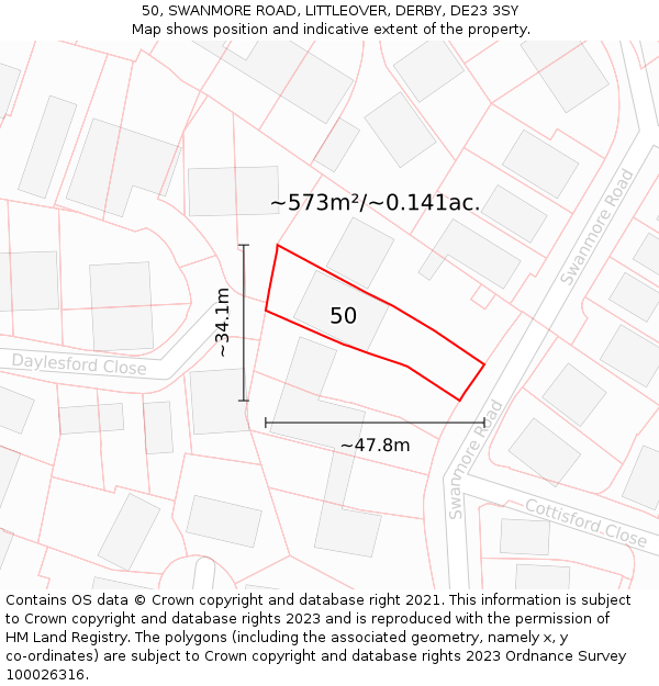 50, SWANMORE ROAD, LITTLEOVER, DERBY, DE23 3SY: Plot and title map