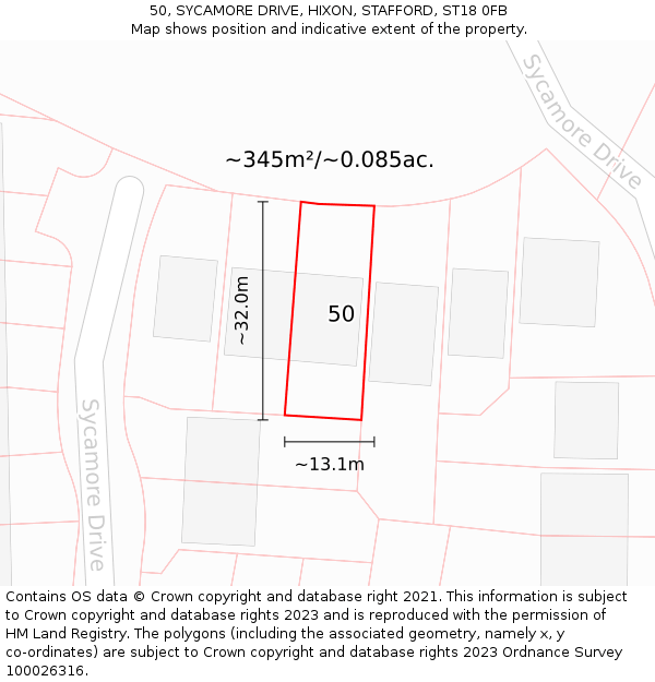 50, SYCAMORE DRIVE, HIXON, STAFFORD, ST18 0FB: Plot and title map