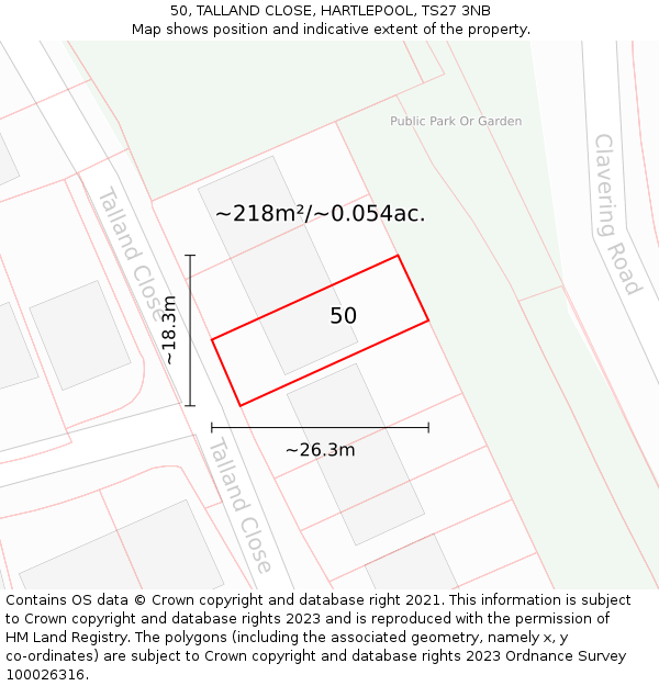 50, TALLAND CLOSE, HARTLEPOOL, TS27 3NB: Plot and title map
