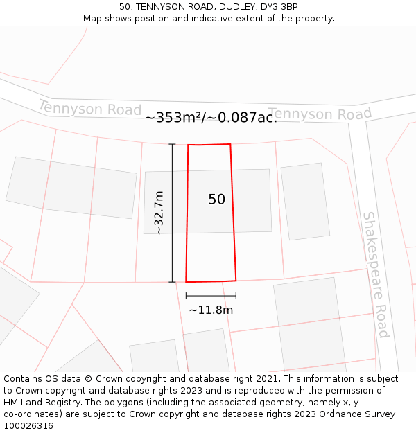 50, TENNYSON ROAD, DUDLEY, DY3 3BP: Plot and title map