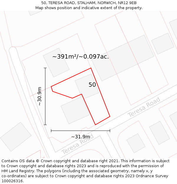 50, TERESA ROAD, STALHAM, NORWICH, NR12 9EB: Plot and title map