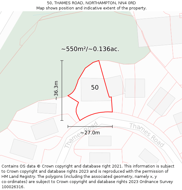 50, THAMES ROAD, NORTHAMPTON, NN4 0RD: Plot and title map